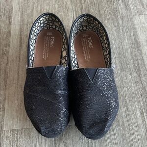 TOMS Black Glitter Slip-Ons
